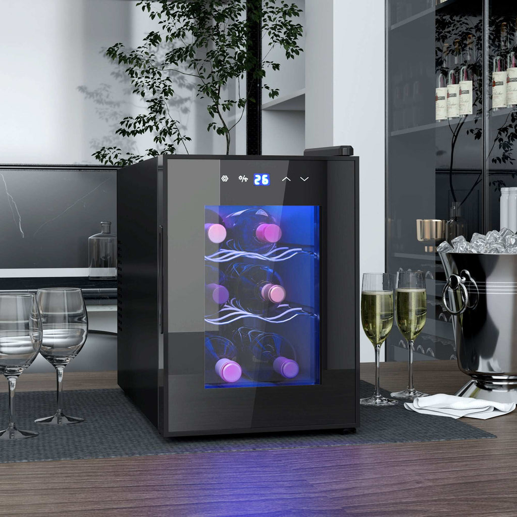 HOMCOM Mini Beer and Wine Fridge, 6 Bottle, with Glass Door, Touch Screen HOMCOM