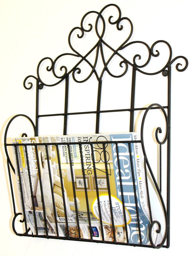 Black Scroll Wall Hanging Single Section Magazine Rack Geko Products