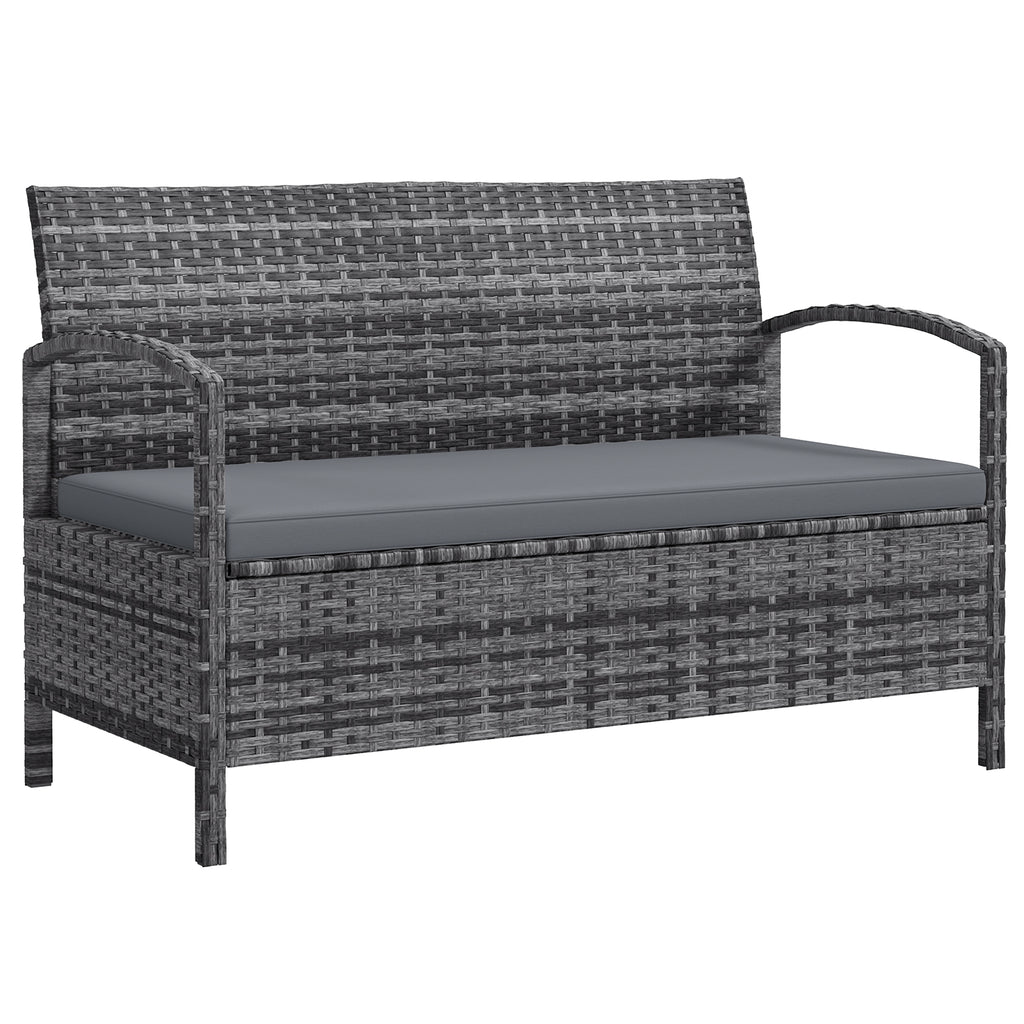 Outsunny Rattan Garden Bench w/ 125L Storage, Cushioned Outdoor Bench Grey Outsunny