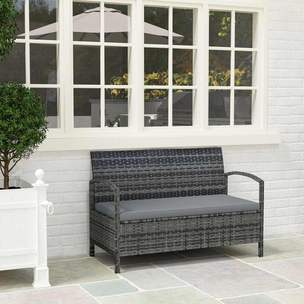 Outsunny Rattan Garden Bench w/ 125L Storage, Cushioned Outdoor Bench Outsunny