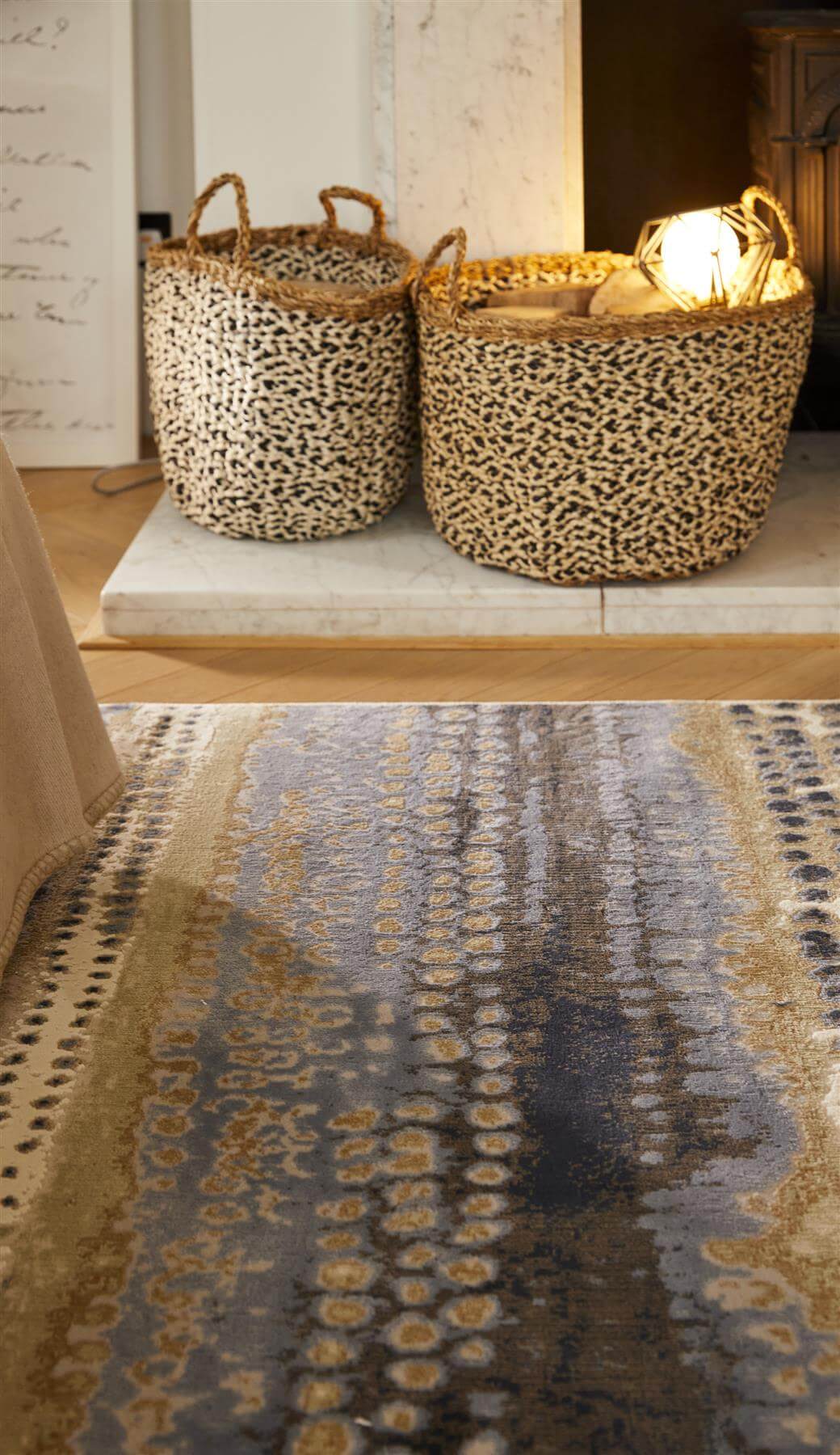 Stylish Abstract Rug featuring a blend of blue and gold tones, perfect for modern living spaces