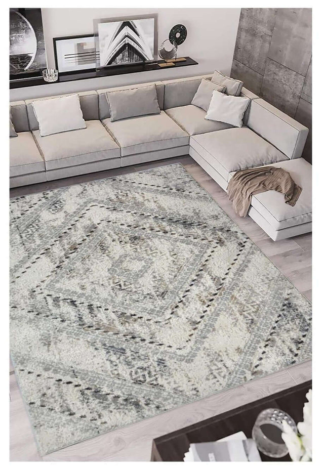 Stylish abstract rug in grey tones, perfect for modern living room decor