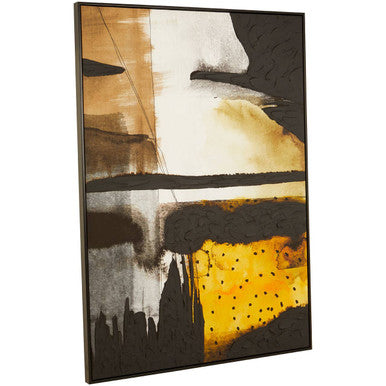Orsina Abstract Wall Art featuring a bold design in black, white, and gold tones for modern decor