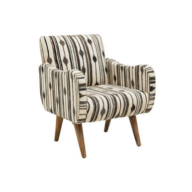 Orsina Accent Chair with bold striped upholstery and wooden legs for stylish living rooms
