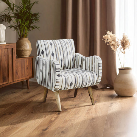 Orsina Accent Chair with Striped Fabric and Wooden Legs for Stylish Living Room Decor
