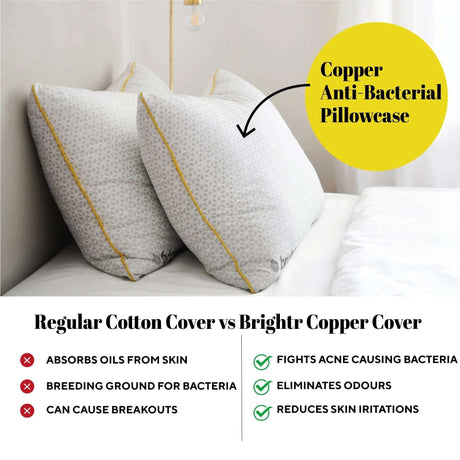 Brightr Adjustable Pillow Bundle with Copper Anti-Bacterial Pillowcases for ultimate comfort and hygiene