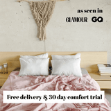 Brightr Sleep Adjustable Pillow Bundle on a stylish bed with a pink duvet for comfort and support.