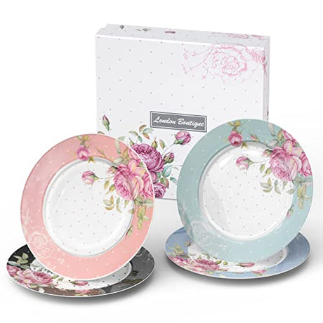 Set of three decorative Afternoon Tea Plates in pastel colours with floral designs from London Boutique Lifestyle