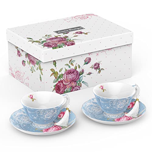 Elegant Afternoon Tea Set with Floral Design Teacups and Saucers in Decorative Box