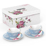 Elegant Afternoon Tea Set with Floral Design Teacups and Saucers in Decorative Box