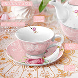 Elegant Afternoon Tea Set with pink floral design, featuring a teacup and saucer, perfect for stylish gatherings