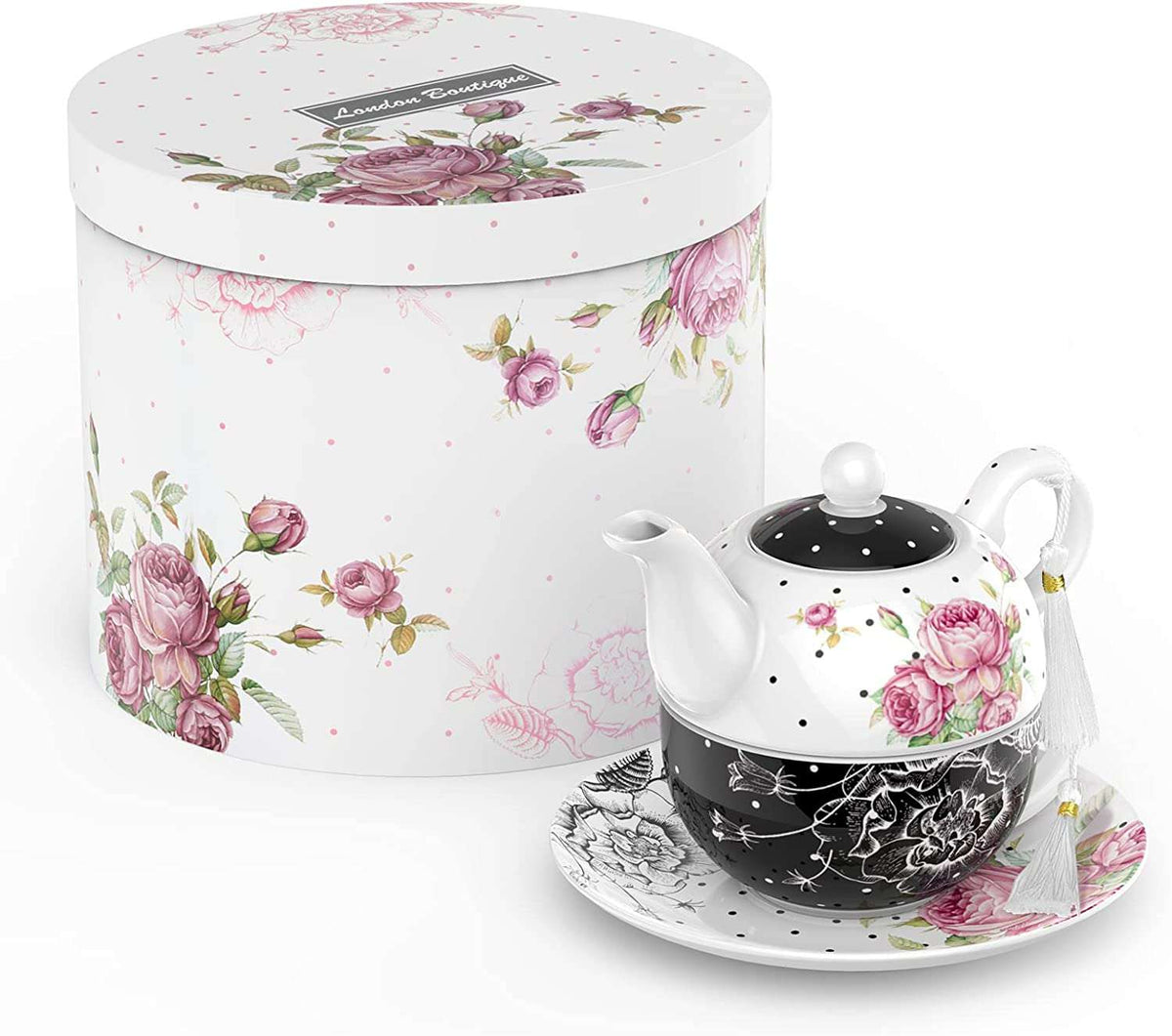 Beautiful Afternoon Tea Set with floral design teapot and saucer in an elegant gift box