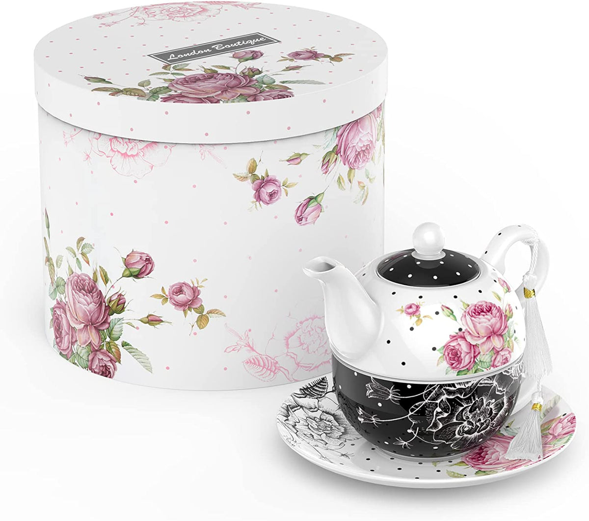 Beautiful Afternoon Tea Set with floral design teapot and saucer in an elegant gift box