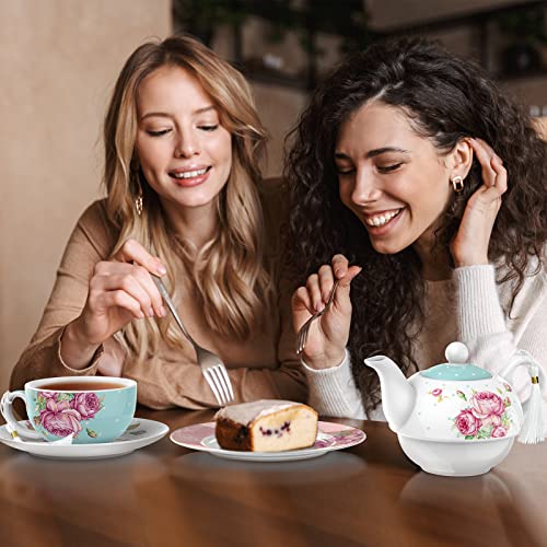 Elegant Afternoon Tea Set with a floral design, featuring cups, saucers, and a teapot