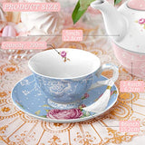 Elegant Afternoon Tea Set featuring floral design teacup and saucer with a decorative tassel