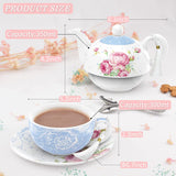 Elegant Afternoon Tea Set featuring a floral teapot and matching cup with size details