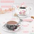 Elegant Afternoon Tea Set featuring a floral teapot and matching cup with intricate designs