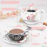 Elegant Afternoon Tea Set featuring a floral teapot and matching cup with intricate designs