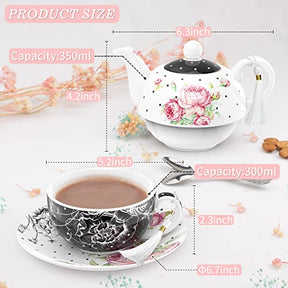 Elegant Afternoon Tea Set featuring a floral teapot and matching cup with intricate designs