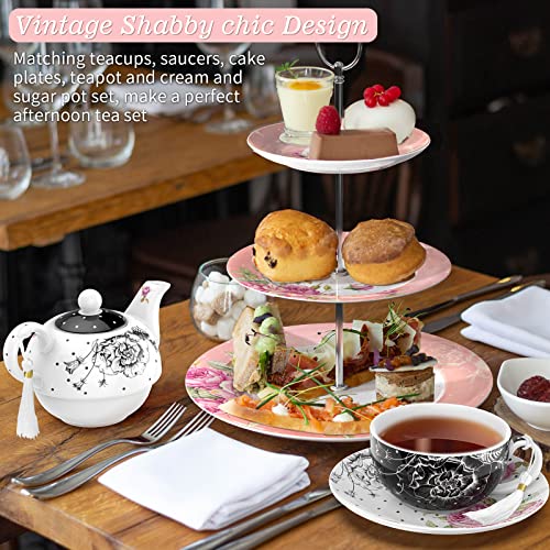 Vintage Shabby Chic Afternoon Tea Set with matching teacups, plates, teapot, and scones