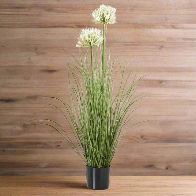 Agapanthus Plant - Stylish Potted Artificial Flower WHITE PLASTIC Shades 4 Seasons