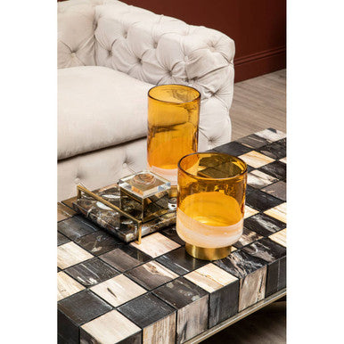 Orsina Agate Tray on a coffee table with decorative glasses and a stylish design