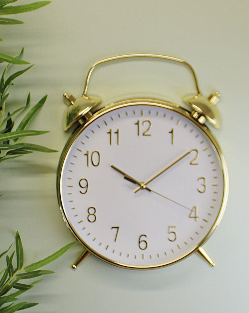 Alarm Style Gold & White Wall Clock Geko Products