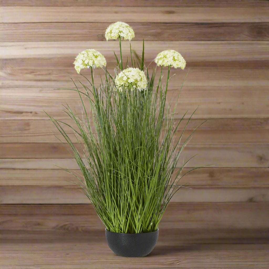 Artificial Allium Plant in Stylish Pot by Shades 4 Seasons WHITE PLASTIC Shades 4 Seasons