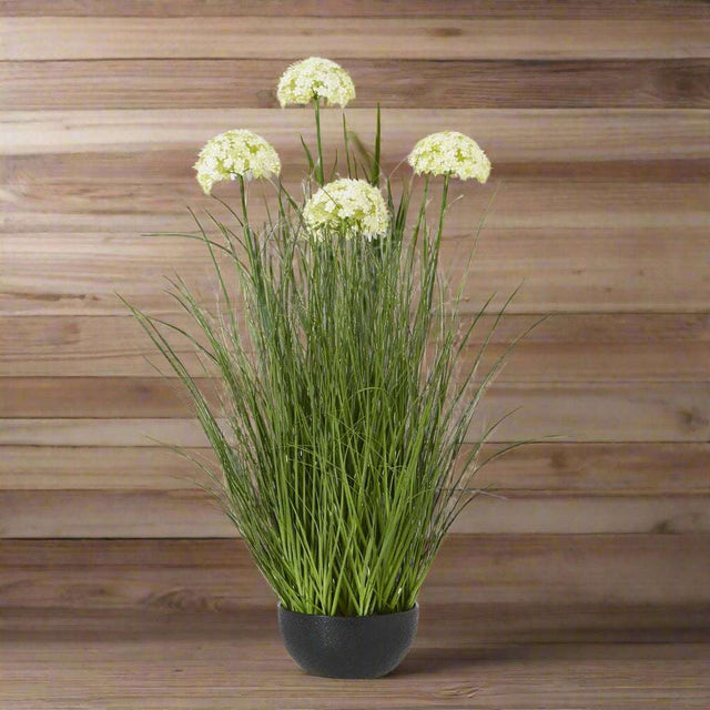 Artificial Allium Plant in Stylish Pot by Shades 4 Seasons WHITE PLASTIC Shades 4 Seasons