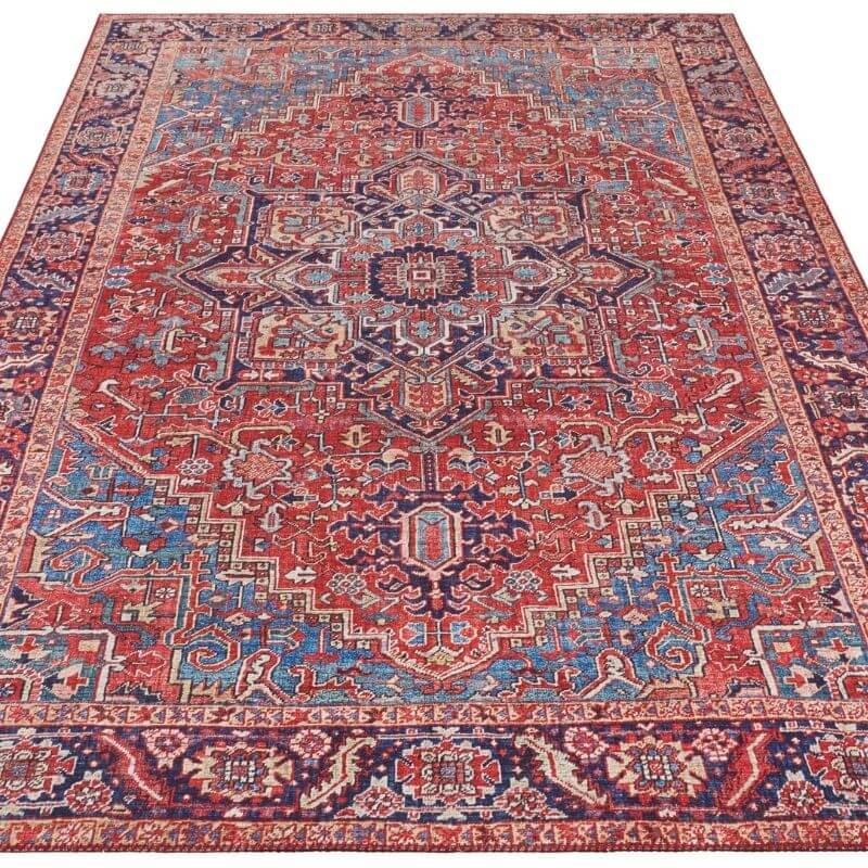 Amata Rug in Vibrant Red and Blue with Intricate Traditional Patterns for Home Decor