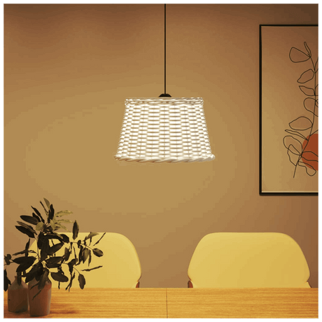 vidaXL White Woven Lampshade for Modern Pendant Lighting in a Cozy Dining Room Setting