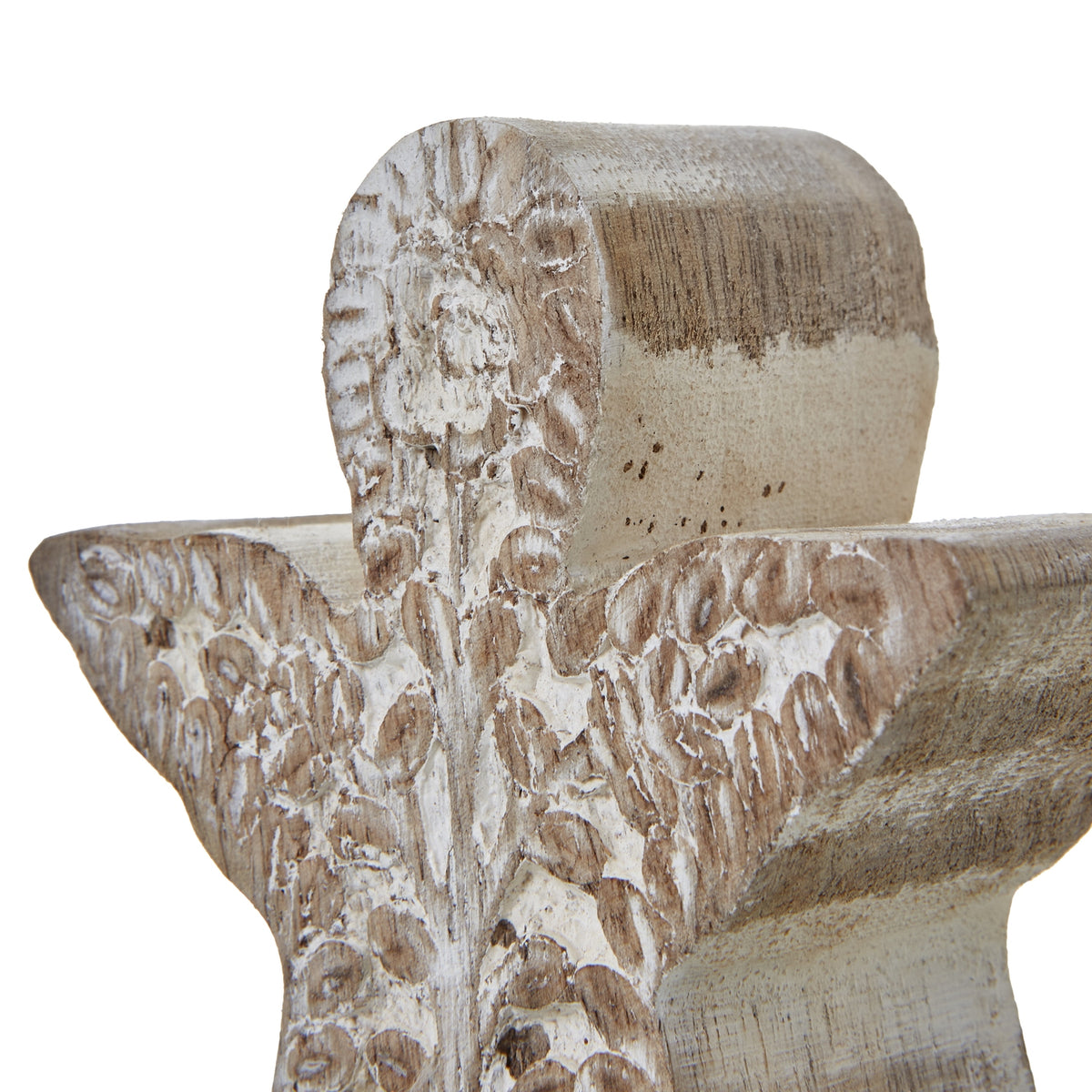 Rustic Angel Decoration in Wood with Intricate Floral Carvings for Festive Room Decor