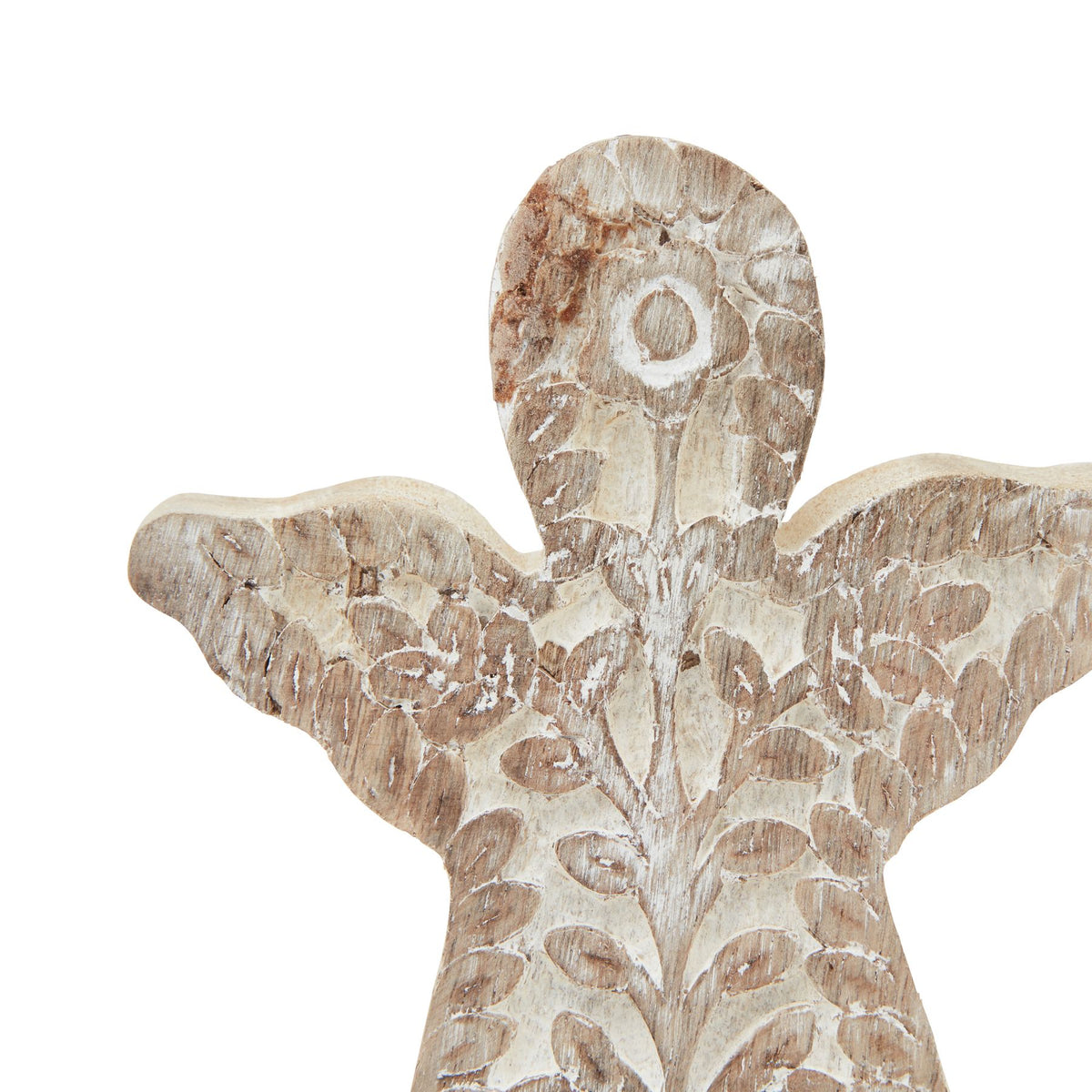 Handcrafted wooden Angel Decoration with intricate floral carvings for festive room decoration