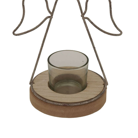 Angel Tealight Candle Holder with Wooden Base for a Festive Christmas Decoration