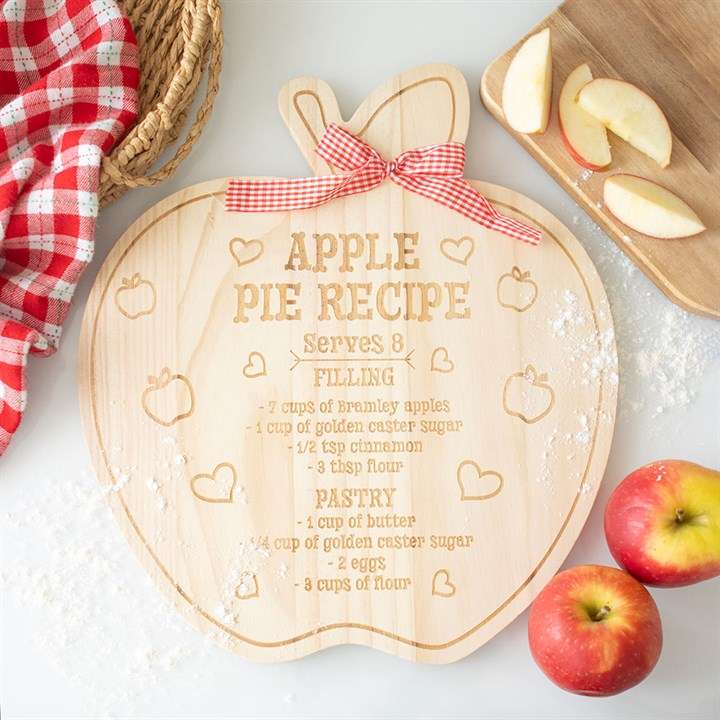 Wooden Apple-Shaped Serving Board with Recipe Design N/A