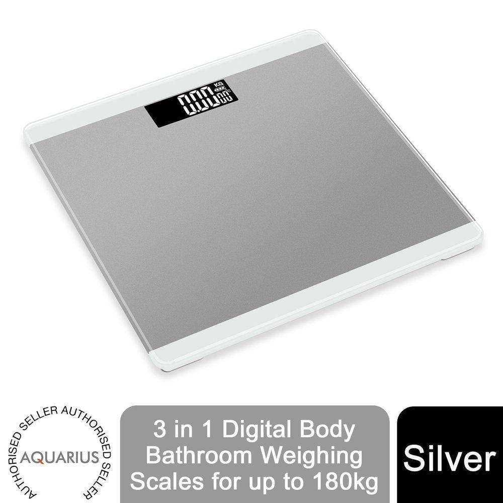 Aquarius 3 in 1 Digital Body Bathroom Weighing Scales for up to 180kg Silver Aquarius