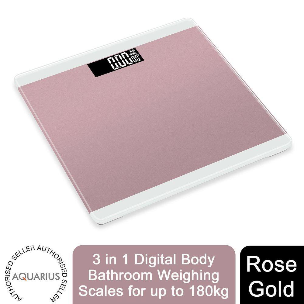 Aquarius 3 in 1 Digital Body Bathroom Weighing Scales for up to 180kg Rose Gold Aquarius