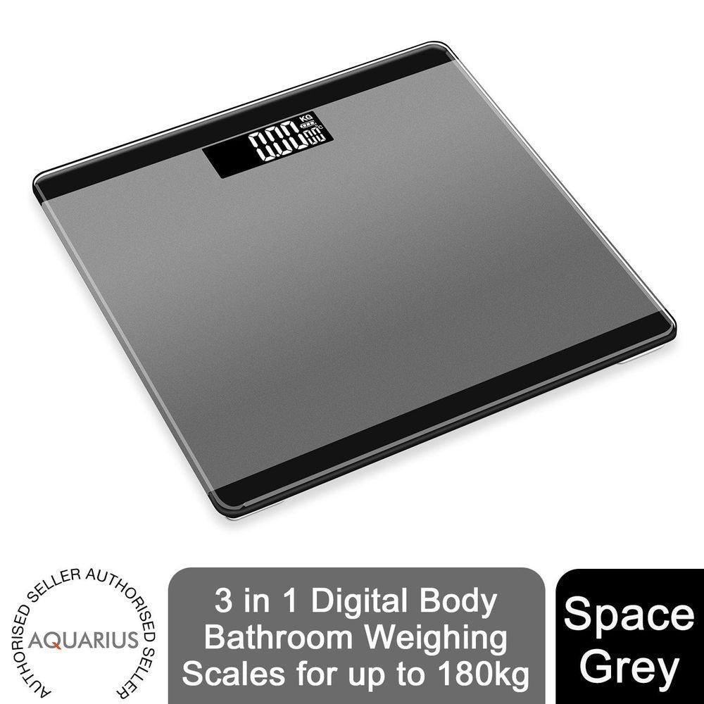 Aquarius 3 in 1 Digital Body Bathroom Weighing Scales for up to 180kg Space Grey Aquarius