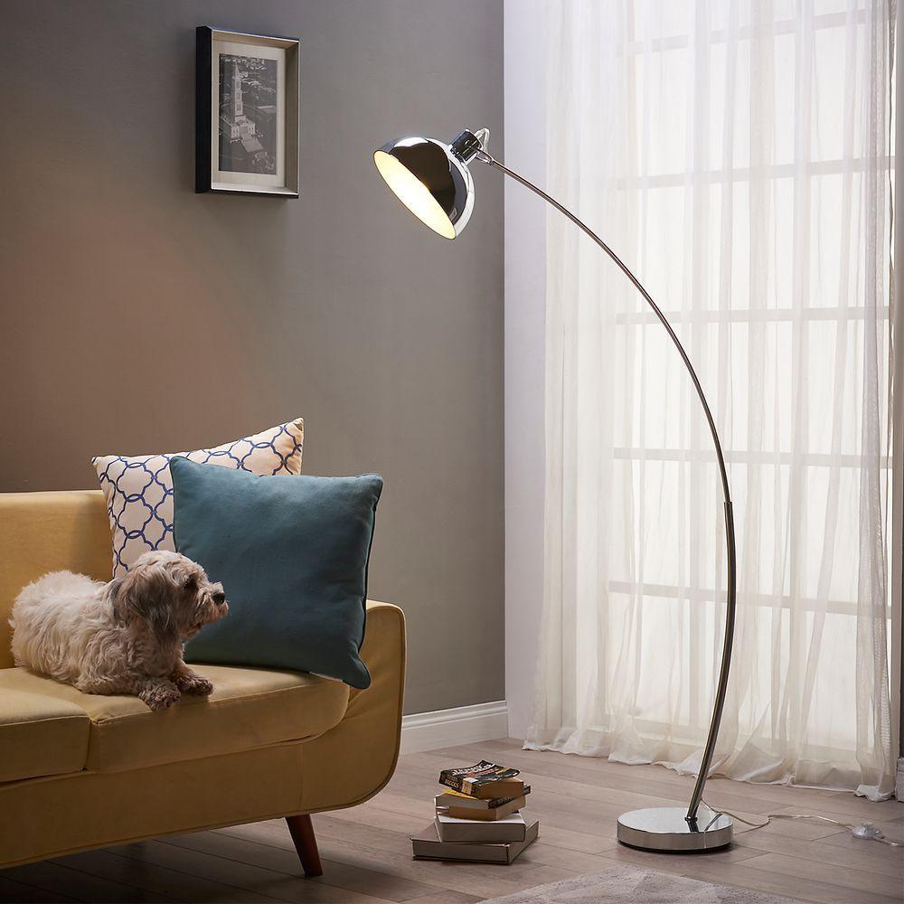 Arco Curved Arched Standard Floor Lamp Light & Bell Shade, Chrome Teamson Home