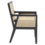 Orsina Arm Chair in black with rattan weaving for a stylish and modern seating option