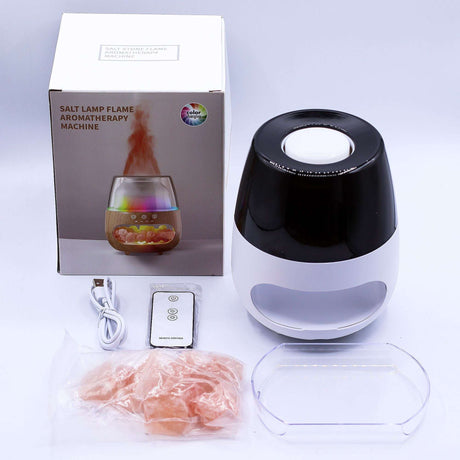Salt Stone Flame Effect Aroma Diffuser - White USB - Colour Change and Timer AW-Dropship
