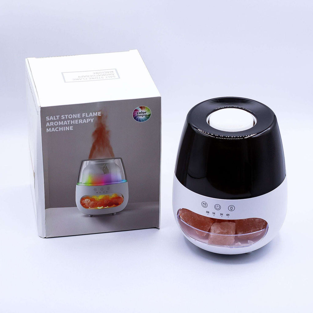 Salt Stone Flame Effect Aroma Diffuser - White USB - Colour Change and Timer AW-Dropship