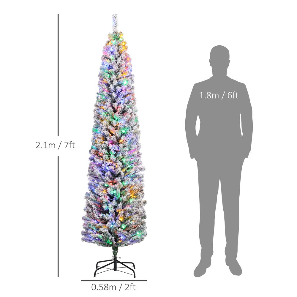 HOMCOM 7' Artificial Christmas Tree with Flocked Tips, LED Lights, Decoration HOMCOM
