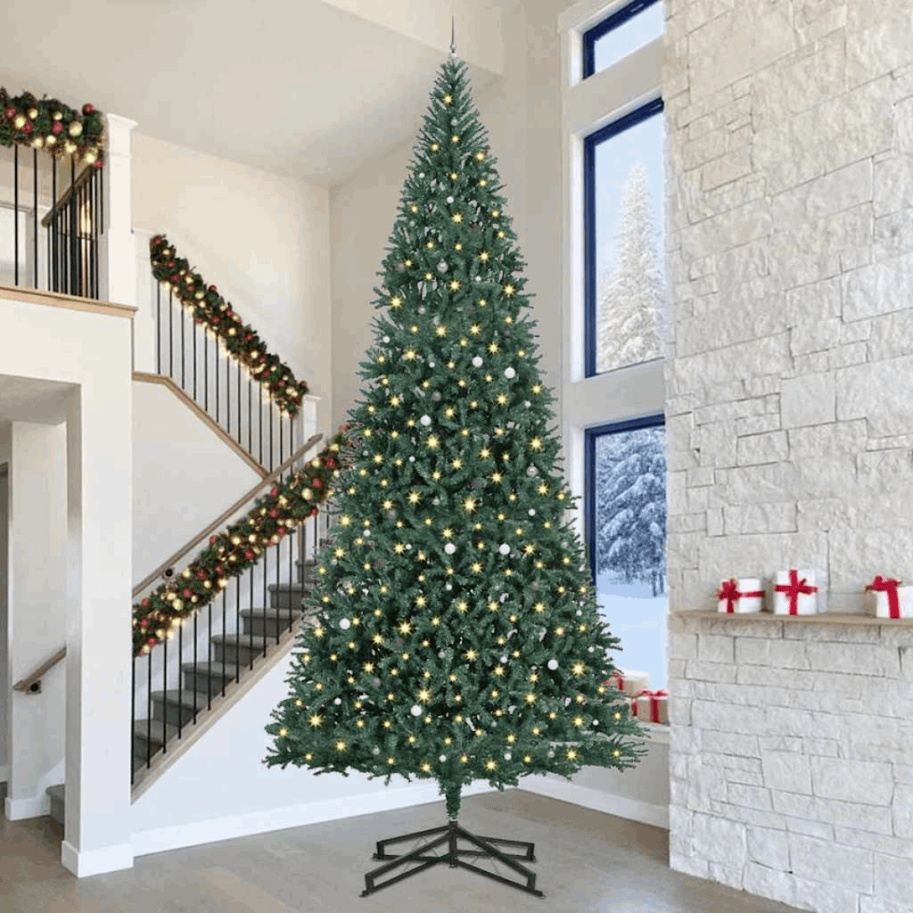 vidaXL Artificial Christmas Tree with Decorative String Lights Green with leds & white grey balls vidaXL
