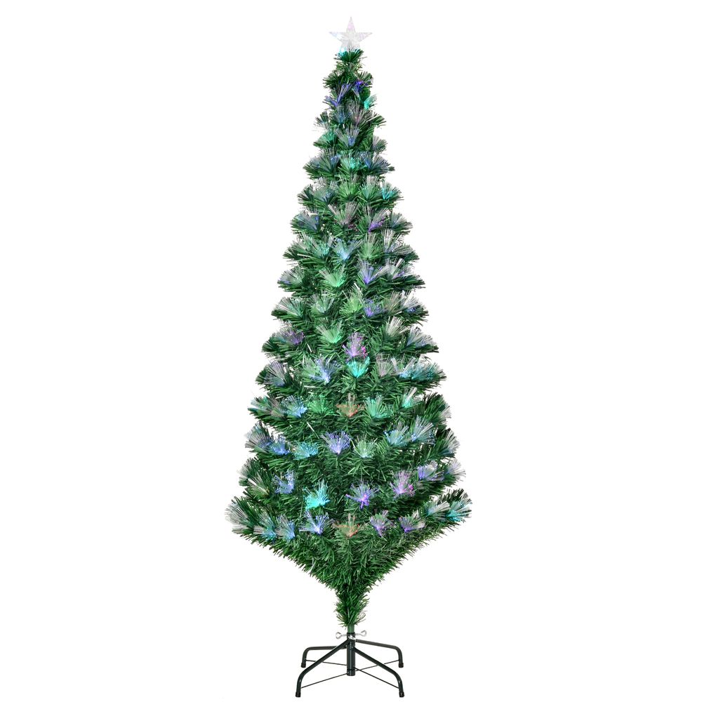 6FT Multicoloured Artificial Christmas Tree Fibre Optic Lights Star Holder HOMCOM