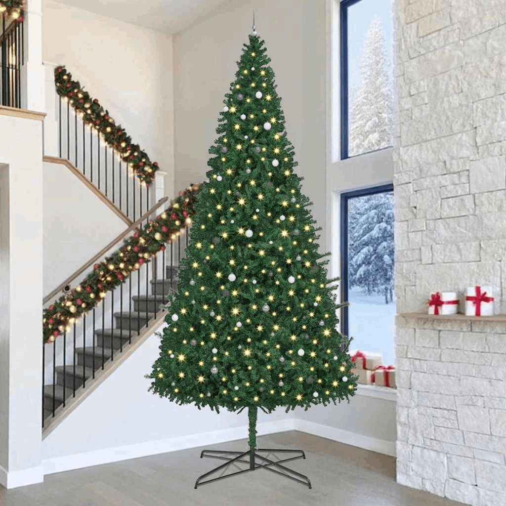 vidaXL Artificial Christmas Tree Green 400 cm PVC with leds & white grey balls vidaXL