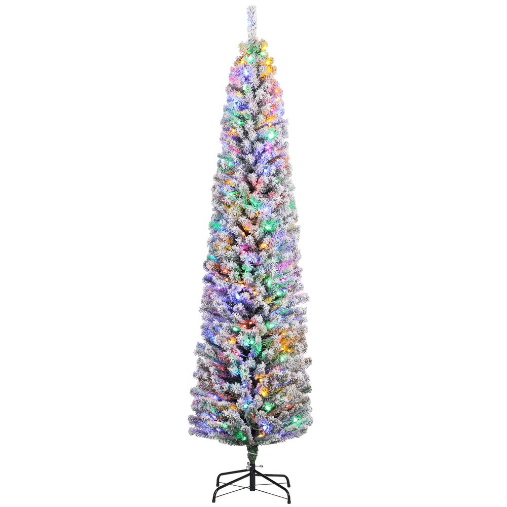 HOMCOM 7' Artificial Christmas Tree with Flocked Tips, LED Lights, Decoration HOMCOM
