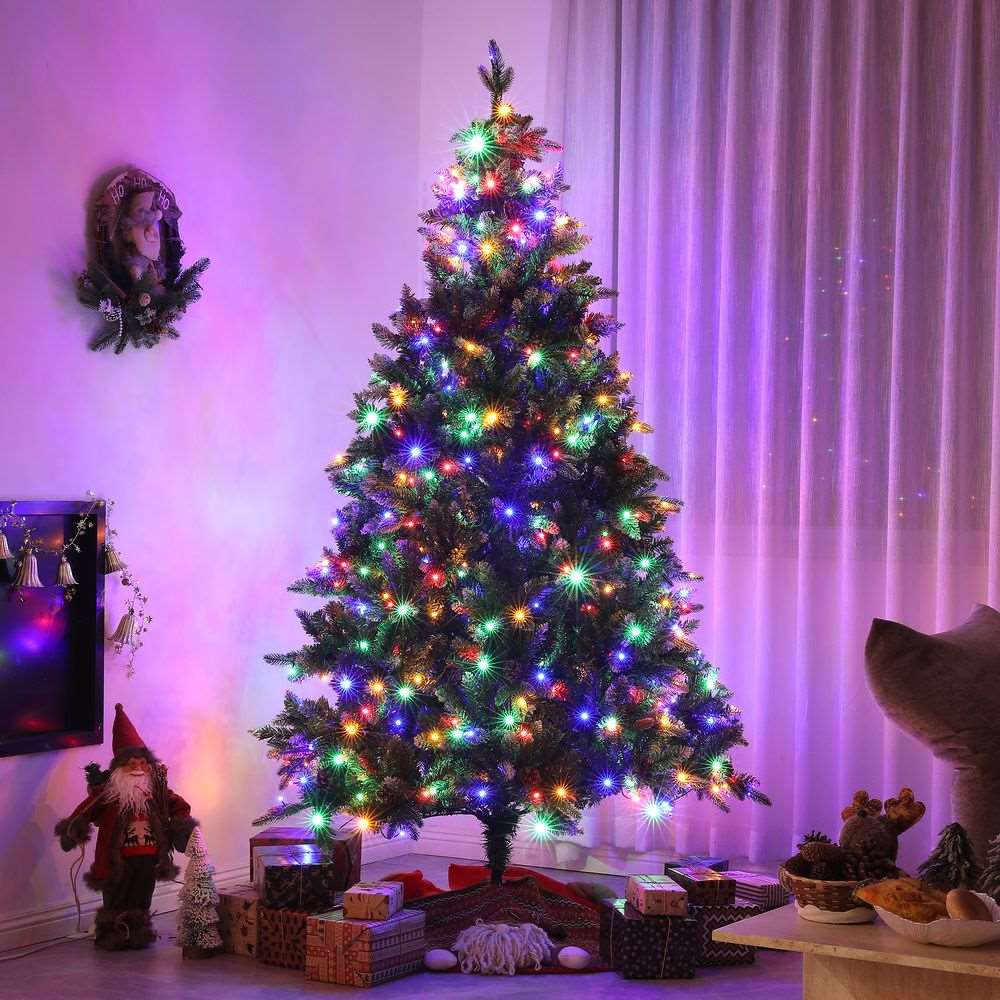 HOMCOM 6 Ft Artificial LED Christmas Tree with Metal Base, Hinged Branches HOMCOM