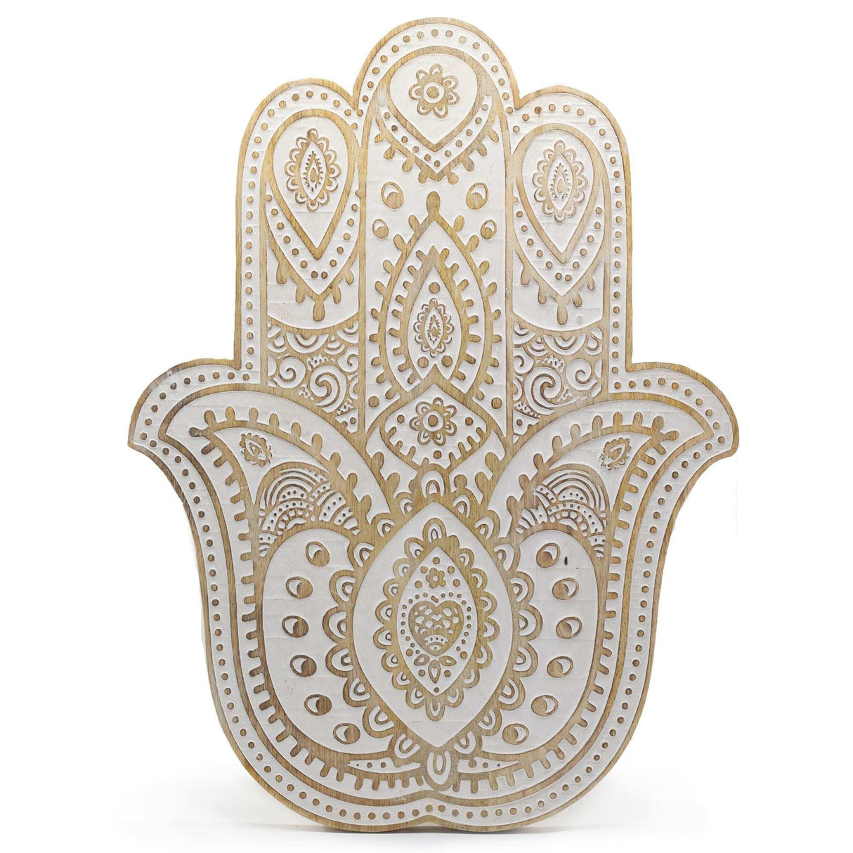 Mango Wood Hamsa Wall Plaque - Whitewash Shades 4 Seasons