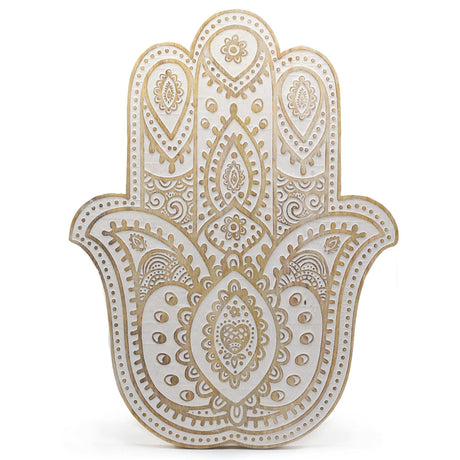 Mango Wood Hamsa Wall Plaque - Whitewash Shades 4 Seasons